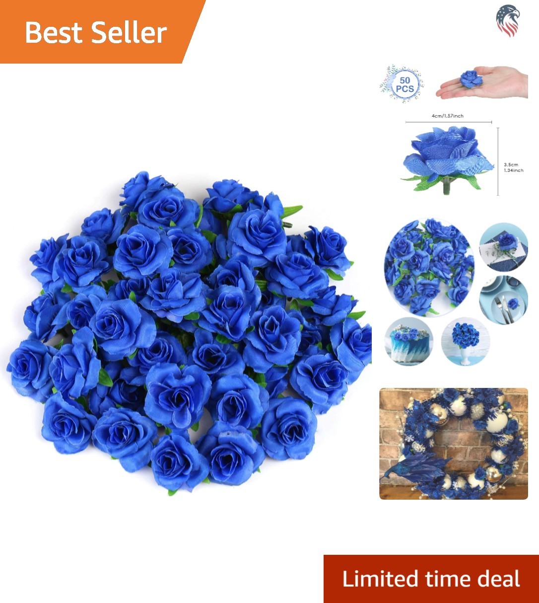 50 Small Royal Blue Silk Roses – Elegant for Wedding Centerpieces & Home Decor
