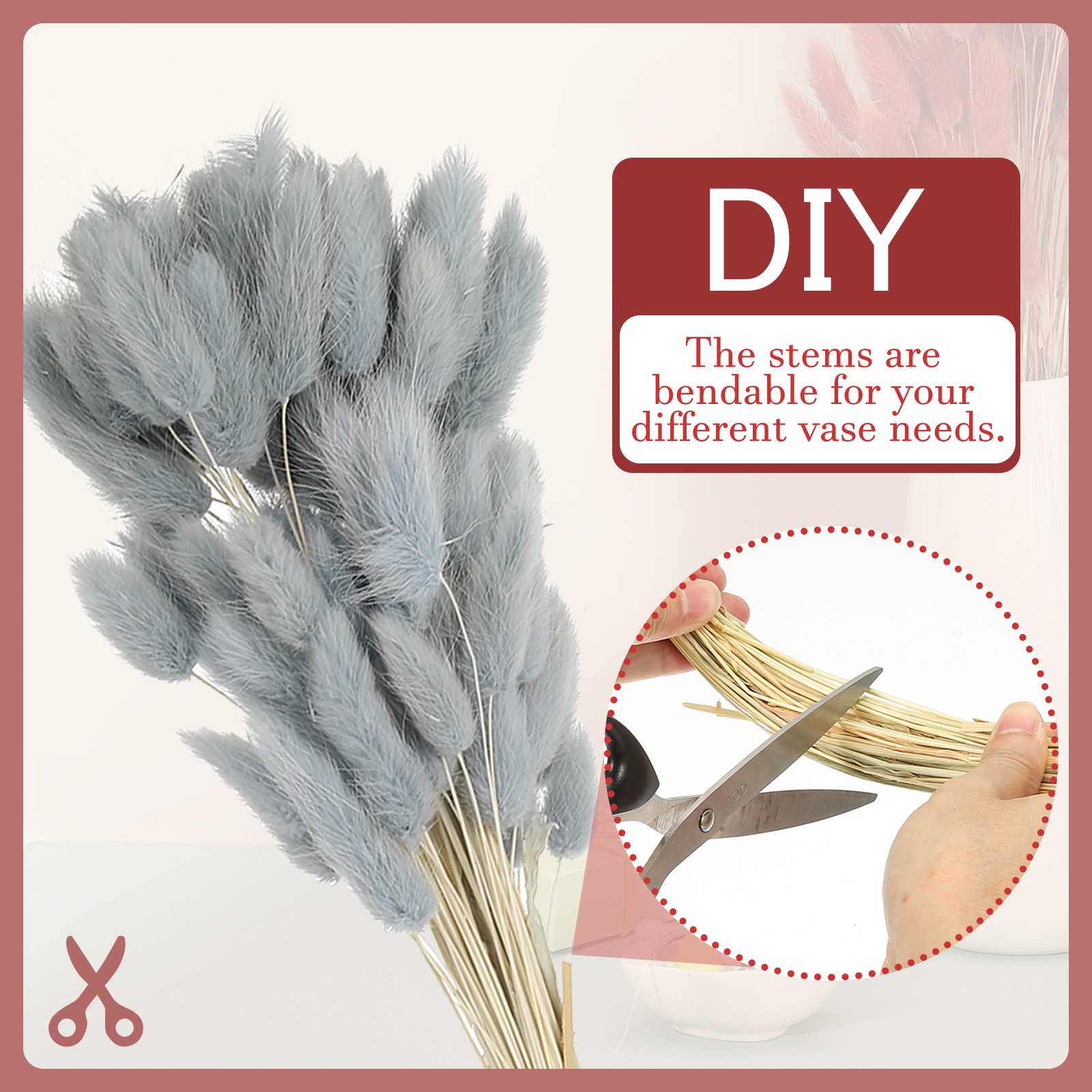 15.7in Bunny Tails Dried Flowers, 80pcs Pampas Grass Decor Rabbit Tail, Blue