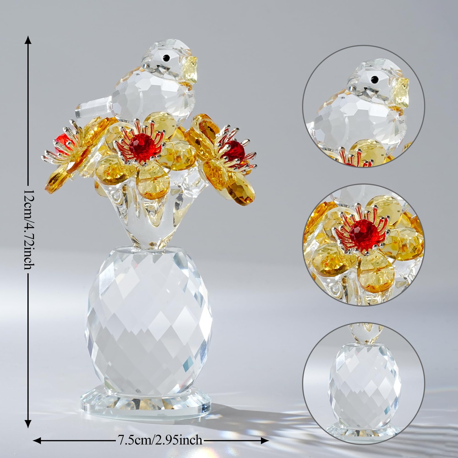 CNCRMEM Crystal Bird & Forget-Me-Not Flower Figurine,3×4 inch Glass Flower