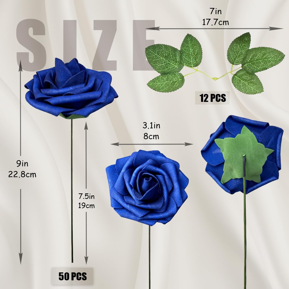 50pcs Artificial Flowers Foam Fake Rose with Stems 12 Leaves Real Looking Fau…