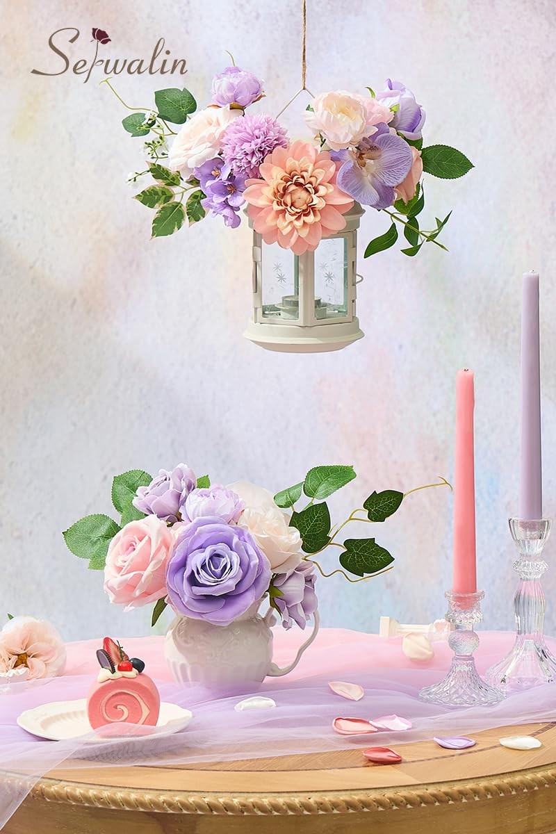 Artificial Pink & Purple Flowers, Silk Fake Flowers for DIY Wedding Bouquets …