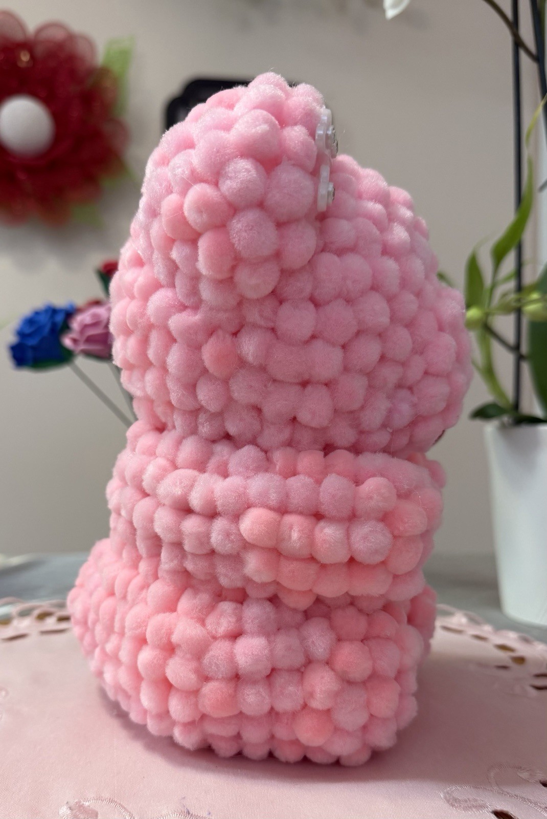 Adorable Pink Marshmallow Teddy Bear 9″-Unique Handmade Gift for Mother’s Day