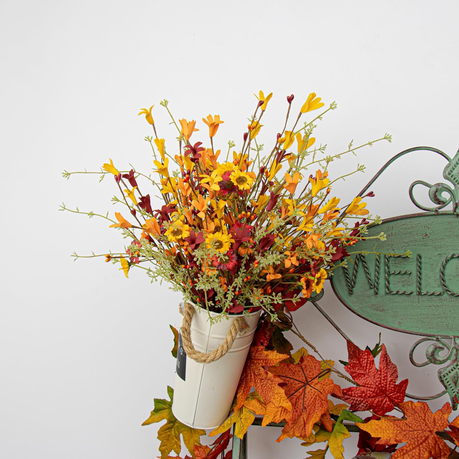 Artificial Fall Flowers 12 Pack Floral Picks 17″ Tall Forsythia Stems with Be…