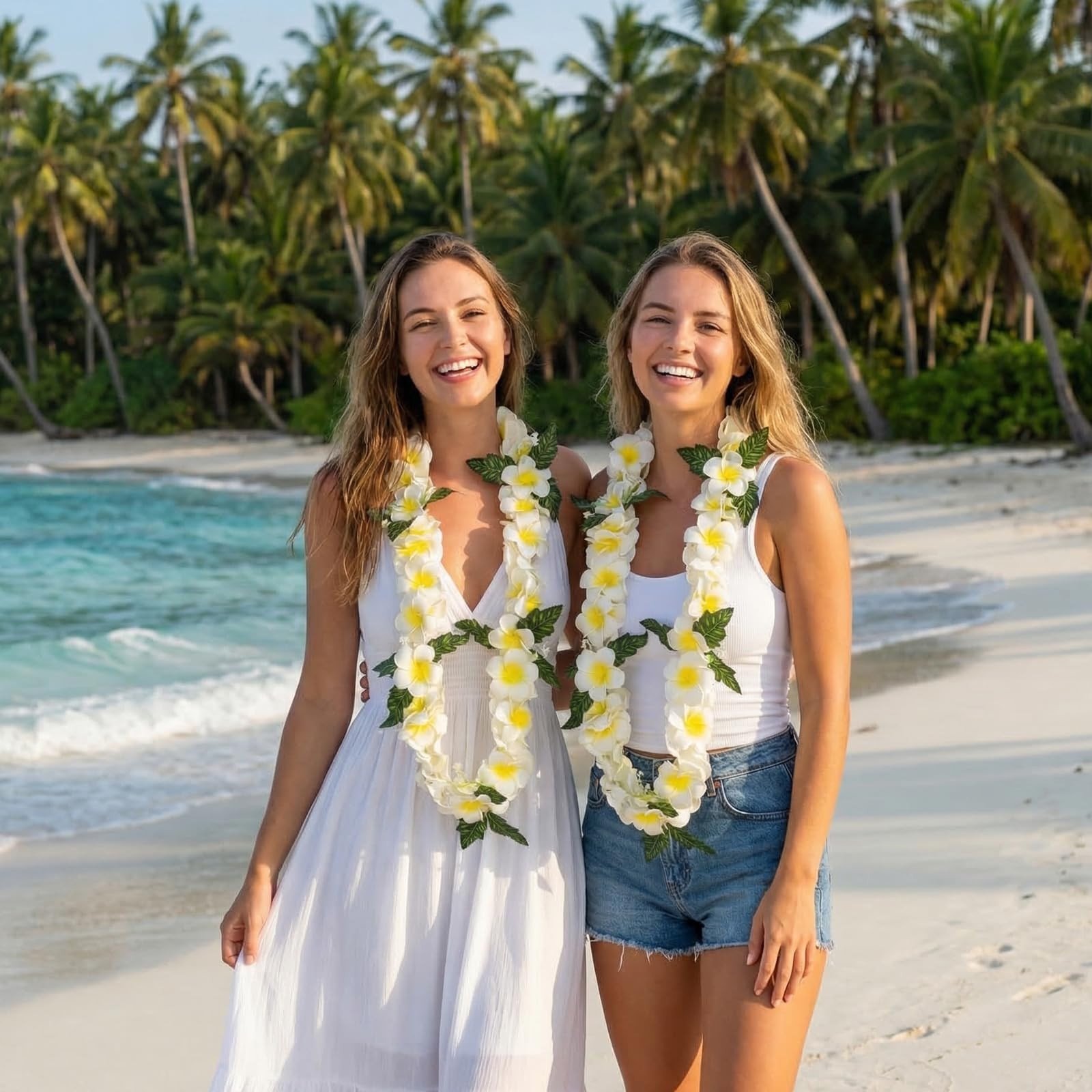 White Hawaiian Graduation Lei 48 Inch Artificial Plumeria Flower Lei Tropical…