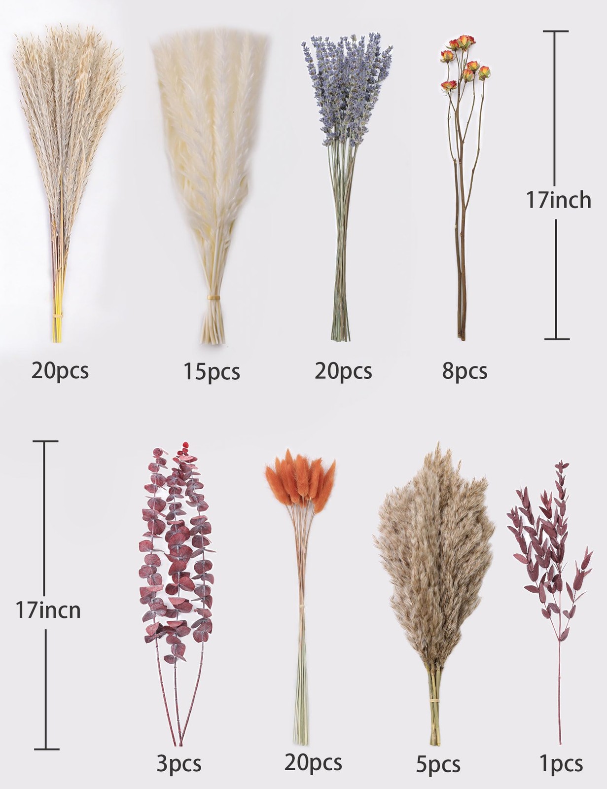 Pampas Grass Bouquet with Autumn Roses and Eucalyptus Leaves, 92 Pieces, for …