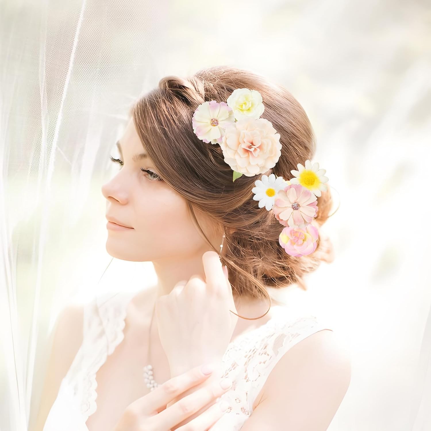 210 Pcs Mini Silk Flower Heads Small Fake Rose Daisy Faux Flowers Bulk