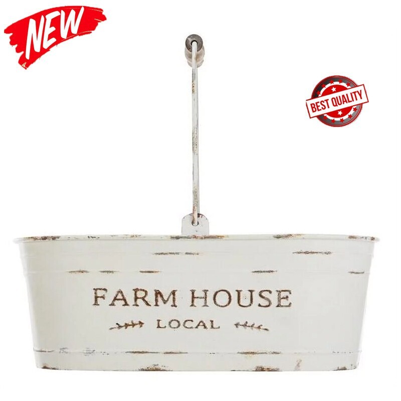 Oval Farmhouse Bucket Artificial Floral W/ Handle Planter Storage Holder Sturdy