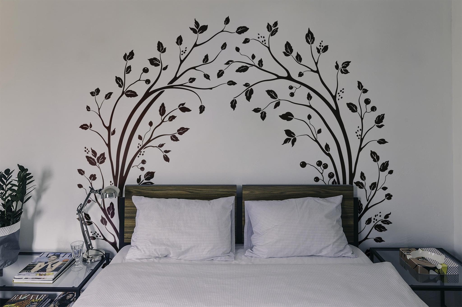 Bedroom Tree Branches and Leaves Wall Decal Sticker. Bedframe Decor. #6791