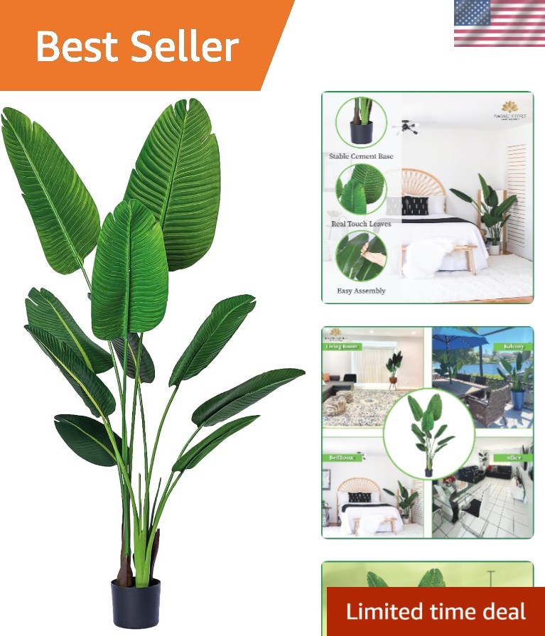 One 5 Foot Artificial Silk Bird of Paradise Palm Tree Potted Plant by Bagari