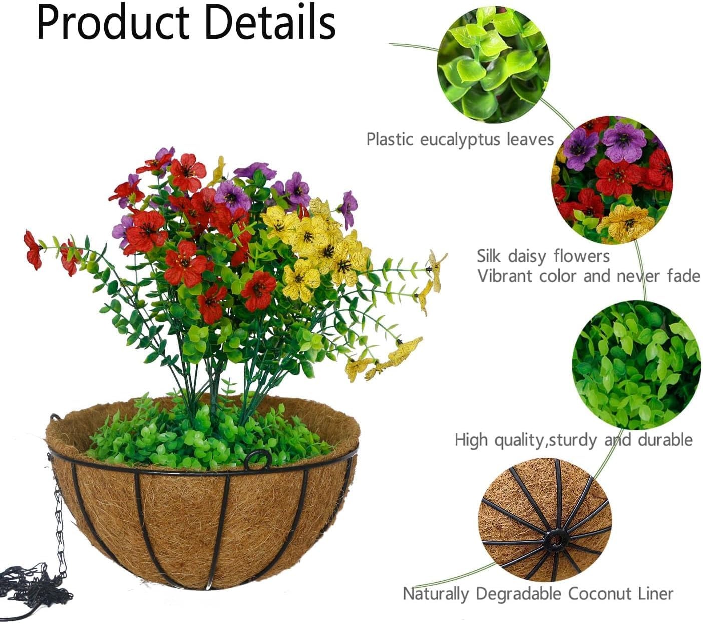 14 Inch Artificial Hanging Plant Baskets with 36 Pcs Flowers for Outdoor Deco…