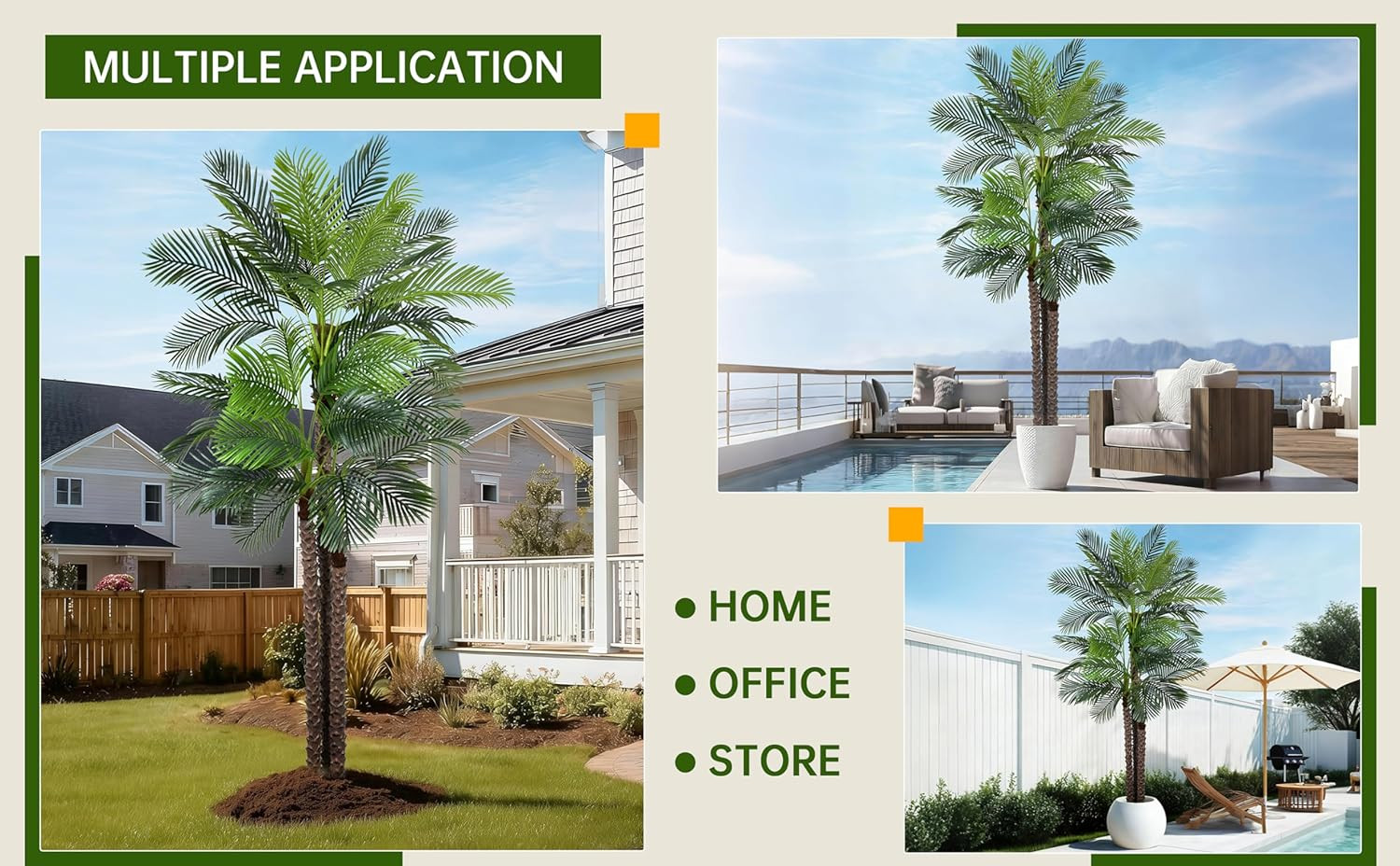 10Ft Artificial Triple Phoenix Palm Tree – Realistic Faux Plant for Home Decor