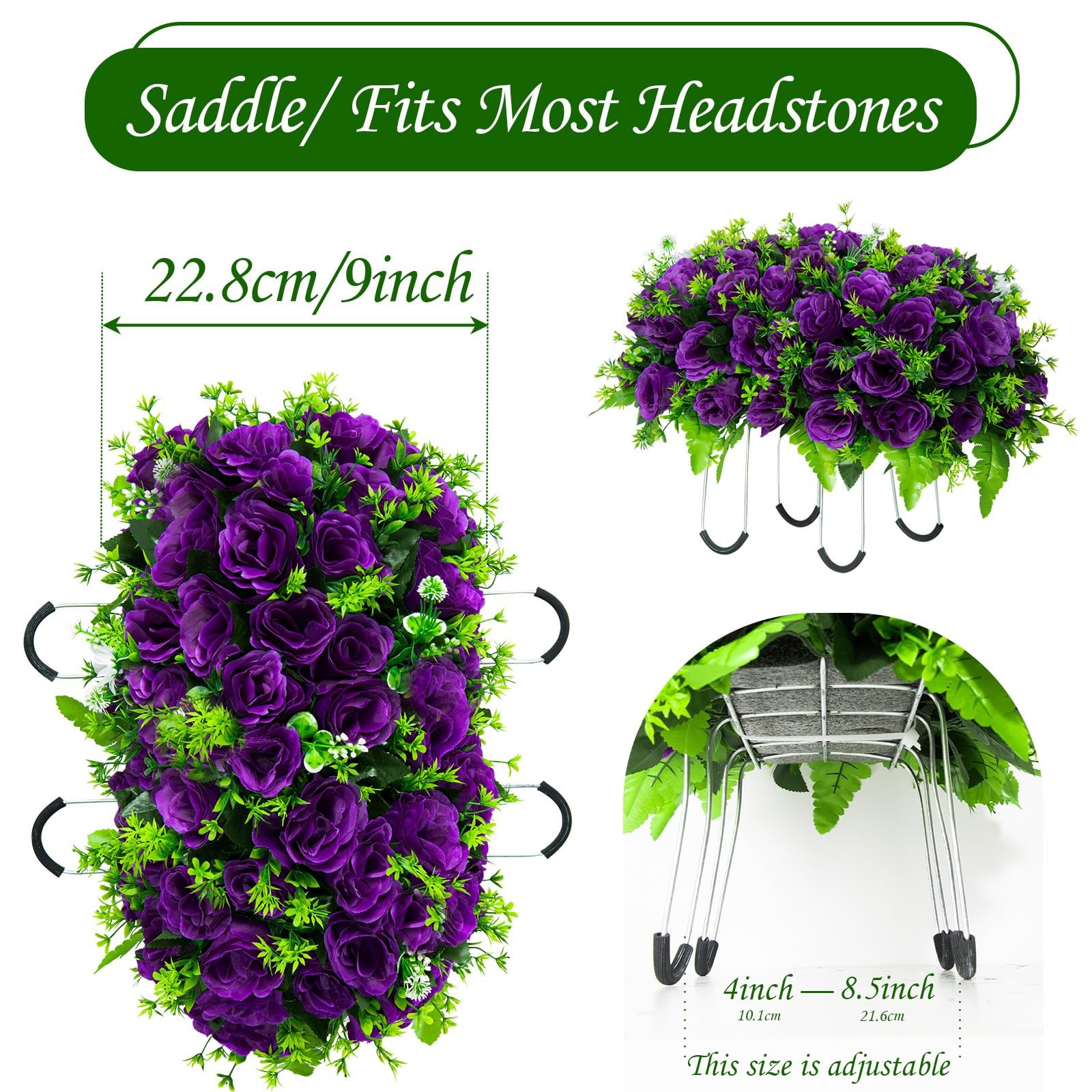Artificial Headstone Flower Saddle, Silk Cemetery Flowers Saddles, Artificial