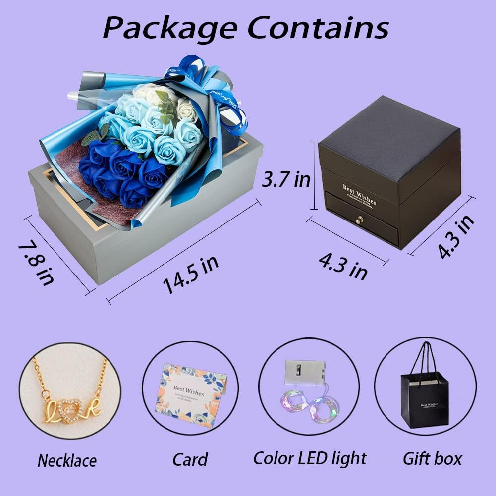Roses Bouquet Artificial Flower Preserved Flowers with Love Necklace Unique Gift