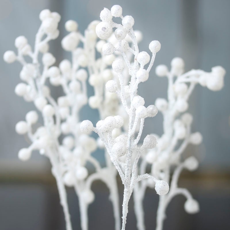 Factory Direct Craft Package of 24 Glittery White Artificial Berry Picks