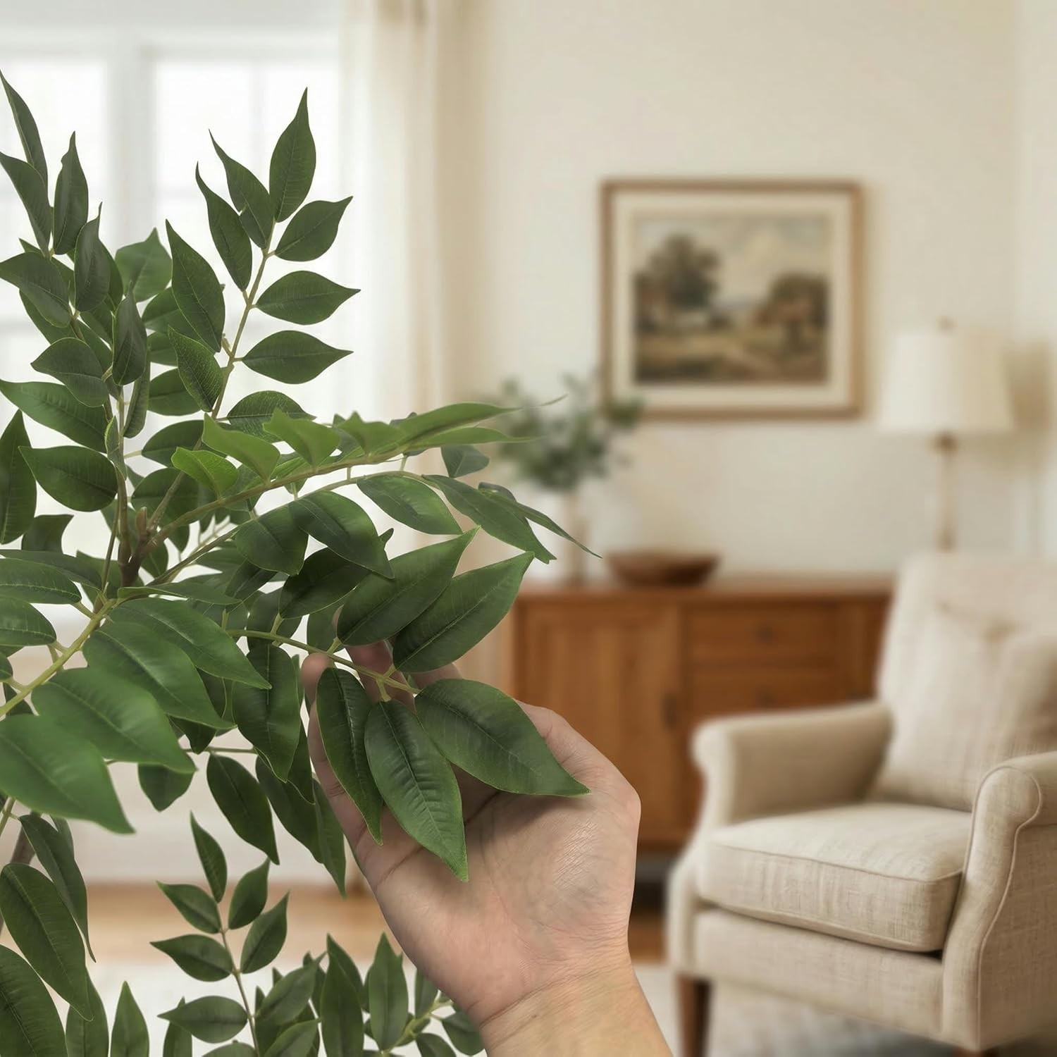 6.5FT Artificial Sumac Tree Faux Mahonia Fortunei Tree with White Pot for Hom…