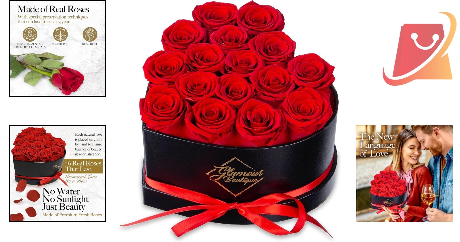 Heart Shape Box Preserved Roses 16 Red Roses Gift Easy Maintenance Décor