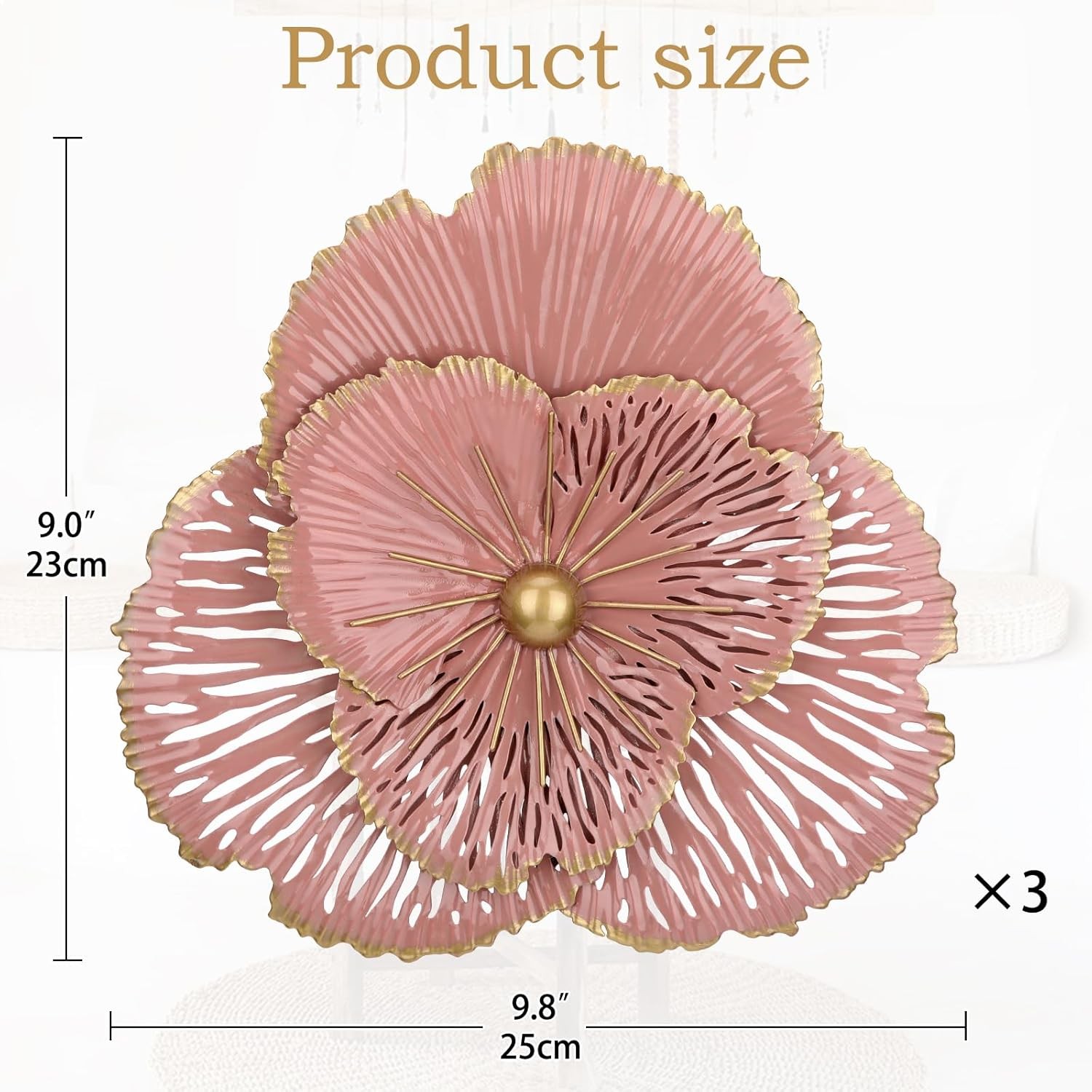 3pcs metal flower wall art 10inch rustic modern floral sculpture 3d decor