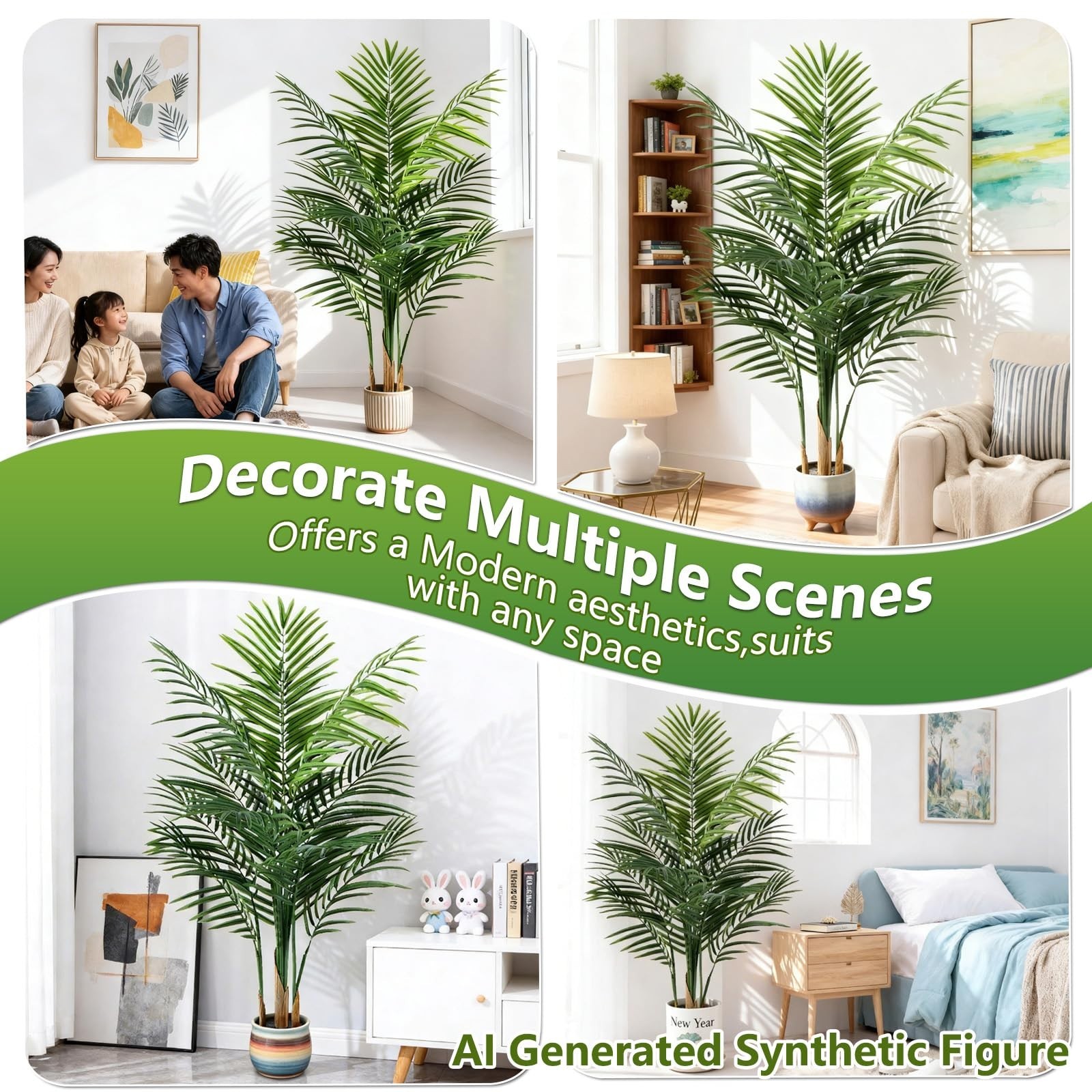 4ft Artificial Palm Tree – Large Faux Areca Palm with 13 Trunks for Indoor Decor