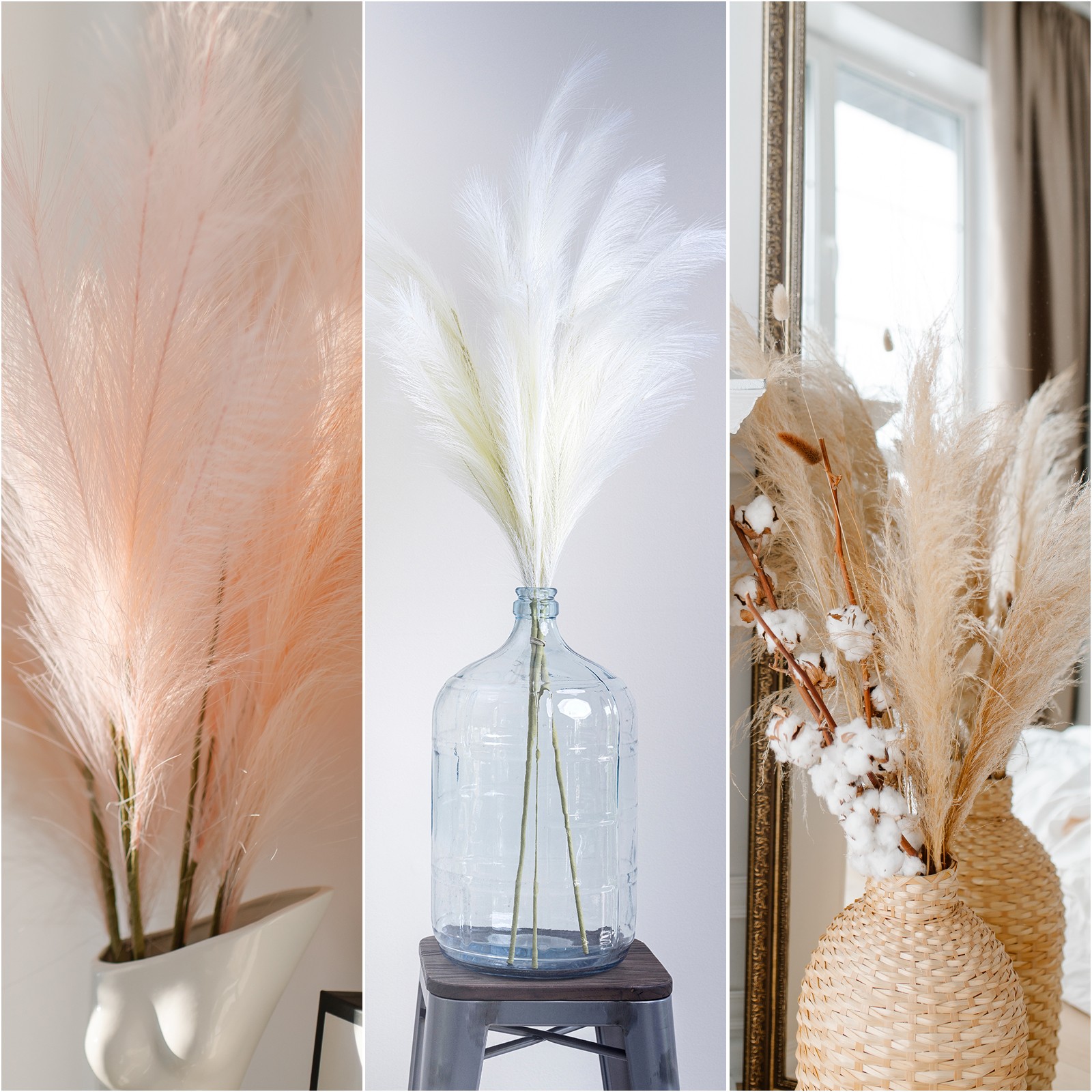 6 Pcs Faux Pampas Grass, 18 Inch Fluffy Pampas Grass Decor, Dark Blue