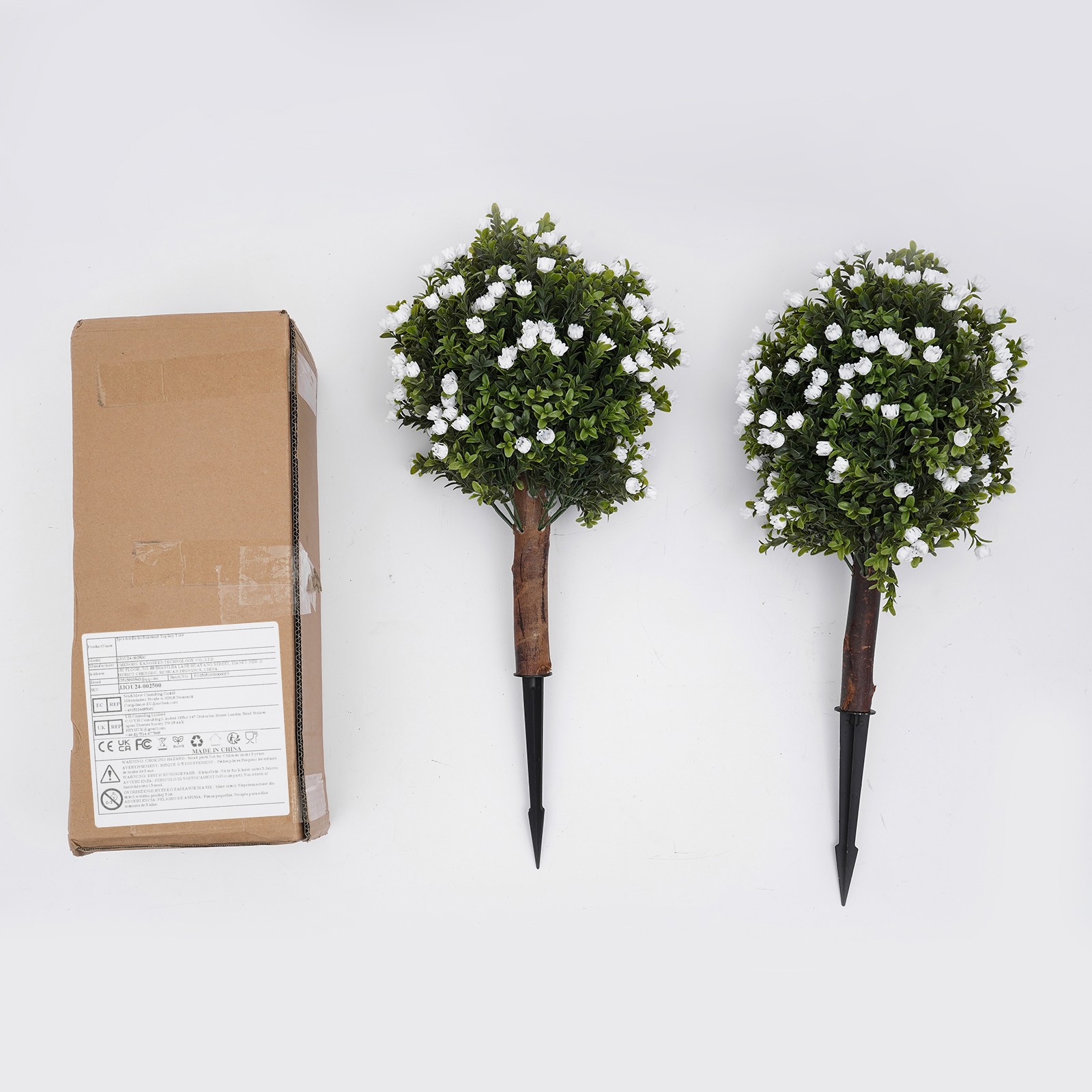 Set of 2 Artificial Ginkgo Biloba Trees with White Flowers for Indoor Outdoor