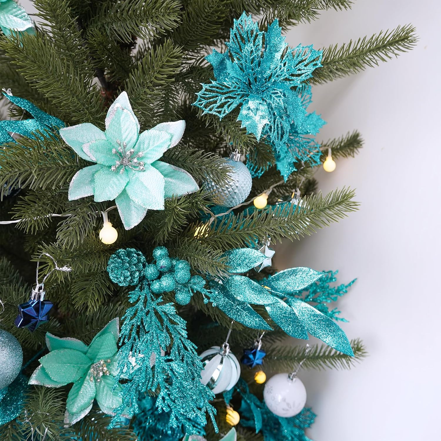 35 Pcs Christmas Artificial Poinsettia Flowers Picks Artificial Leaves Sprays