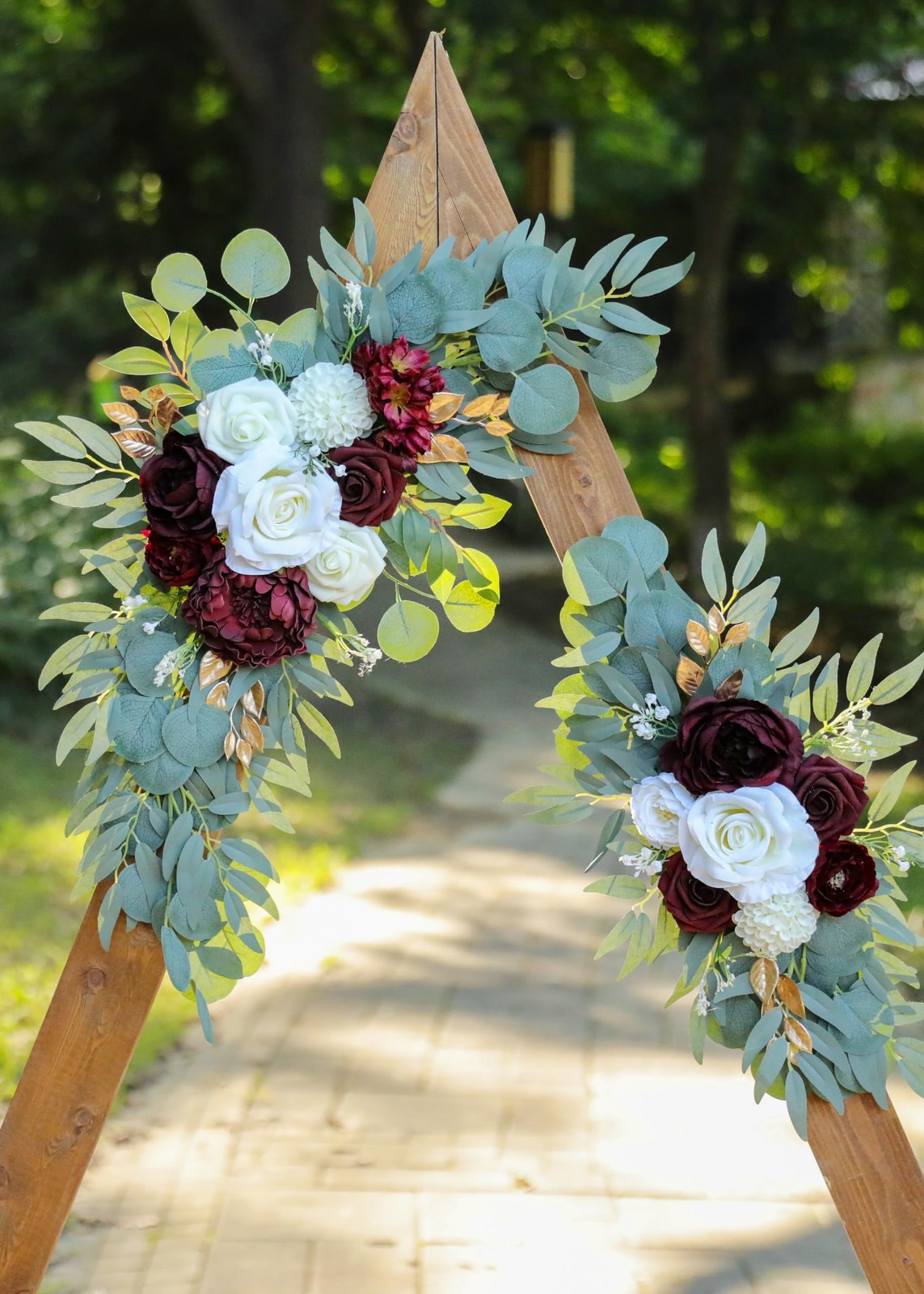 Artificial Burgundy Wedding Arch Flower Swags Set of 2 Welcome Sign Decor