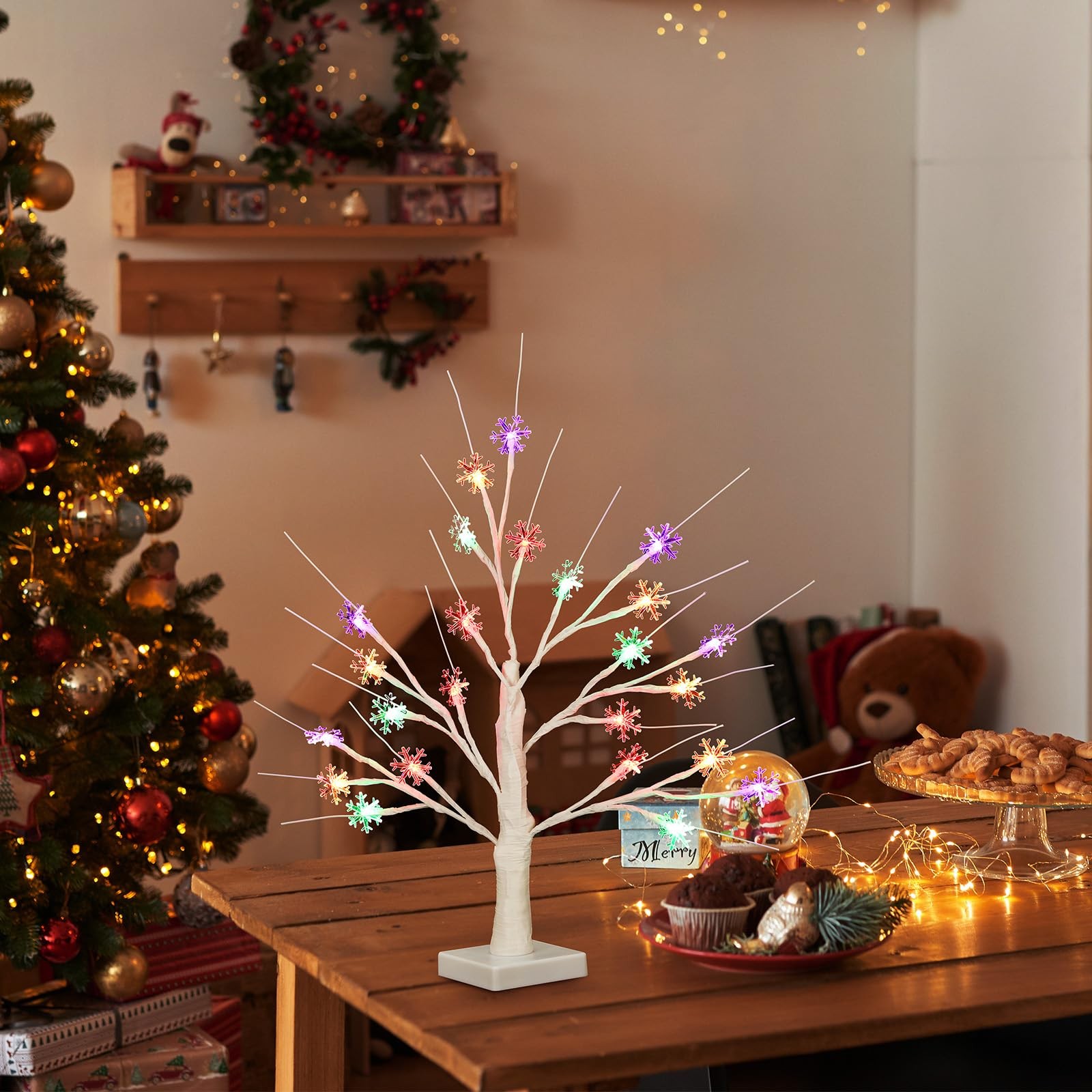 1 Winter Decoration Multi Colored Snowflake Tree LED Light with 24 LED Snowfl…