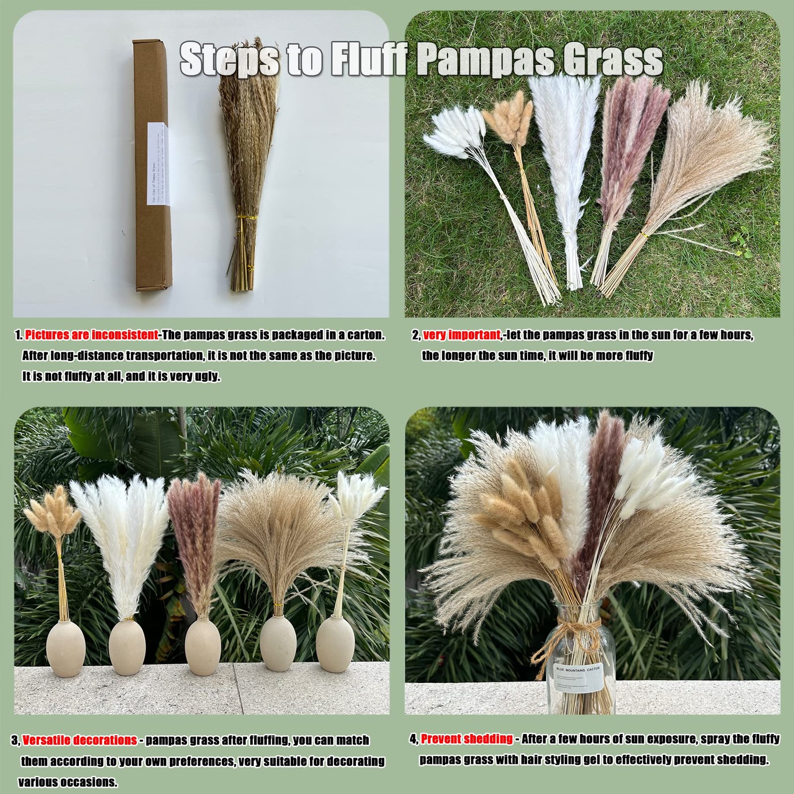 Pampas Grass Boho Home Decor 150Pcs 17-inch Natural Dried Flowers-Pampas Gras…