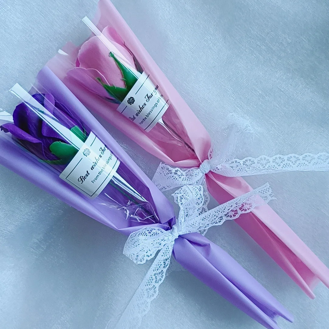 Single Soap Rose Artificial Bouquet with Plastic Packaging Scented Soap Flower f