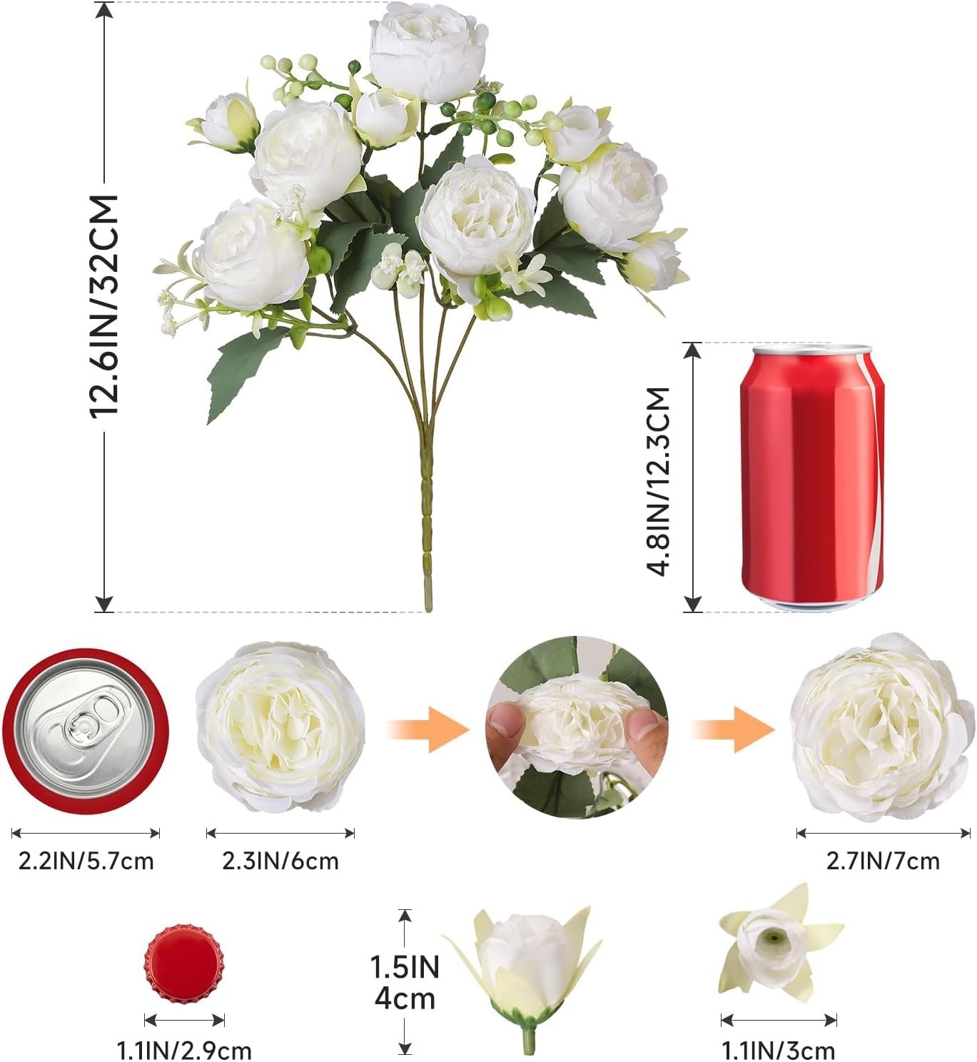 2 Packs Vintage Silk Peony Bouquet for Elegant Vase Arrangements – White