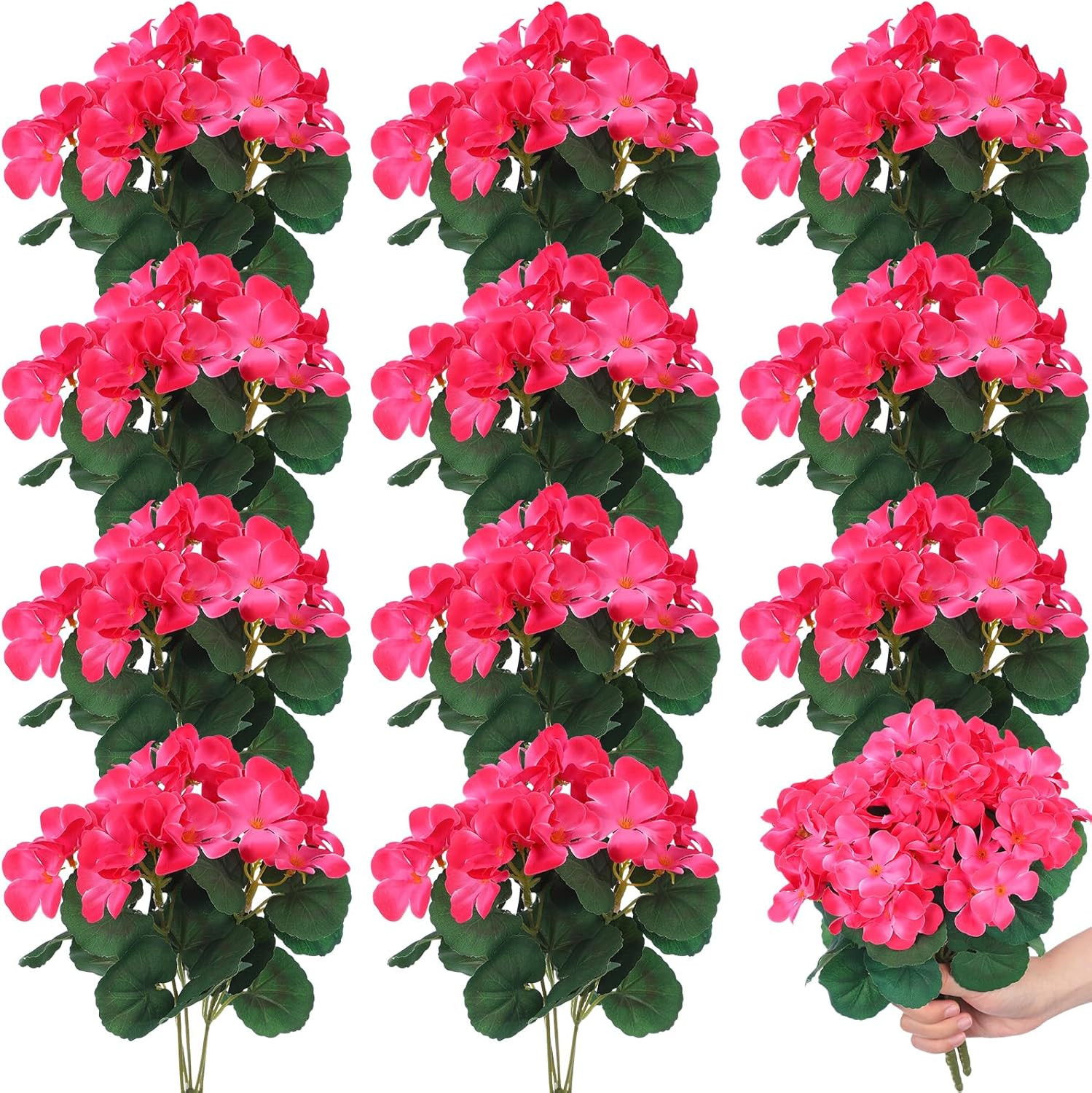 12 Pcs 10.2 Inch Artificial Geranium Flowers Silk Geraniums for Outdoors Faux Bu