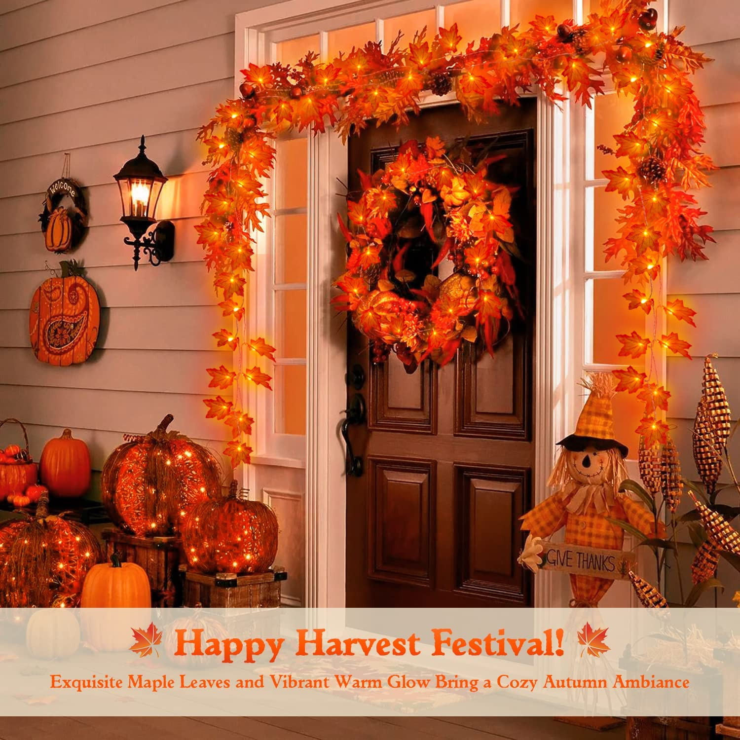 JMEXSUSS 2 Pack Fall Decor Lights Battery Operated, Total 22 FT 40 LED Thanksgiv