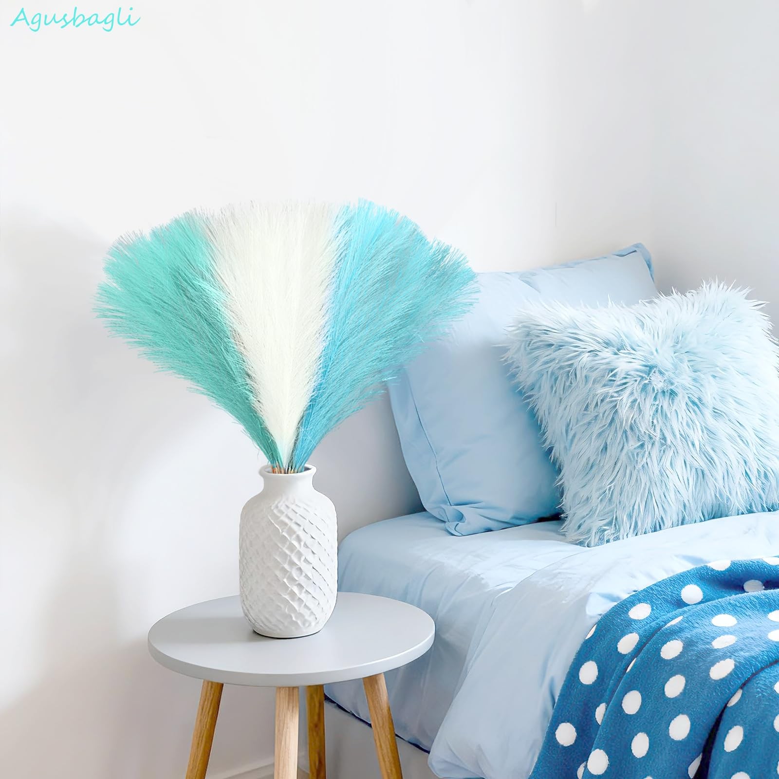30pcs Light Blue Pampas Grass Decor, 21.5in Fluffy Faux Colored Pampas Grass …