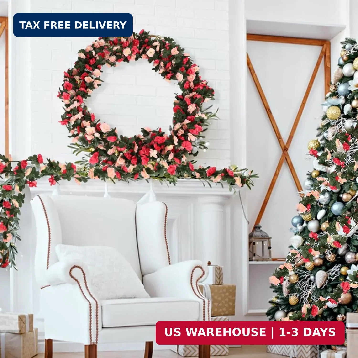 8 Pcs 65.6FT Flower Garland,Rose Garland,PinkFlower Vines for Decoration, Weddin