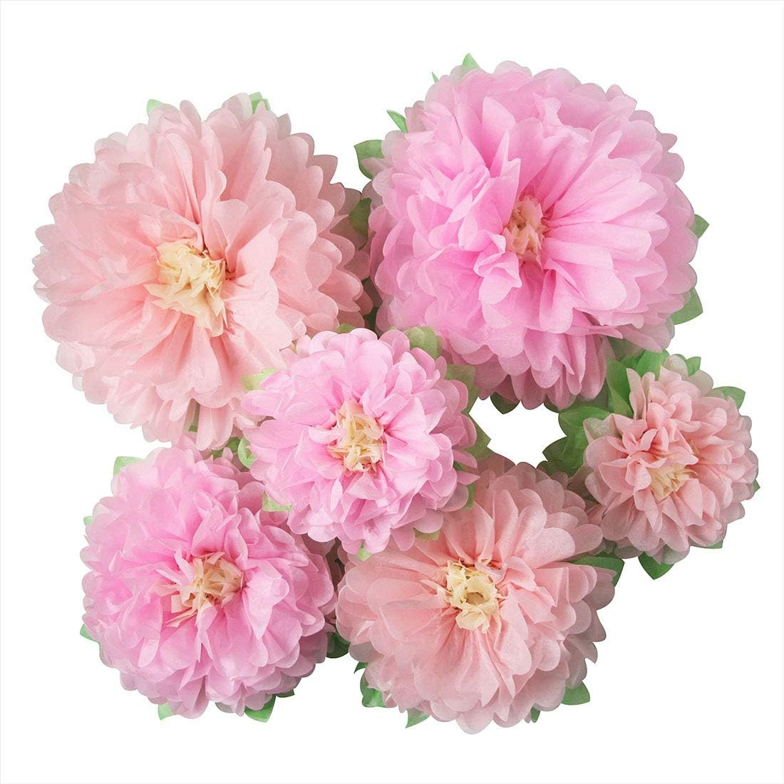 Pinks Flowers Decoration (11”-7” Assorted) 6 Pcs Artificial Tissue Paper Peony