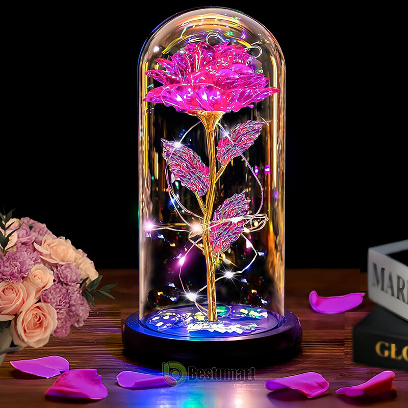 Valentines Day Gifts for Her – Crystal Galaxy Enchanted LED in Glass Rose Gifts