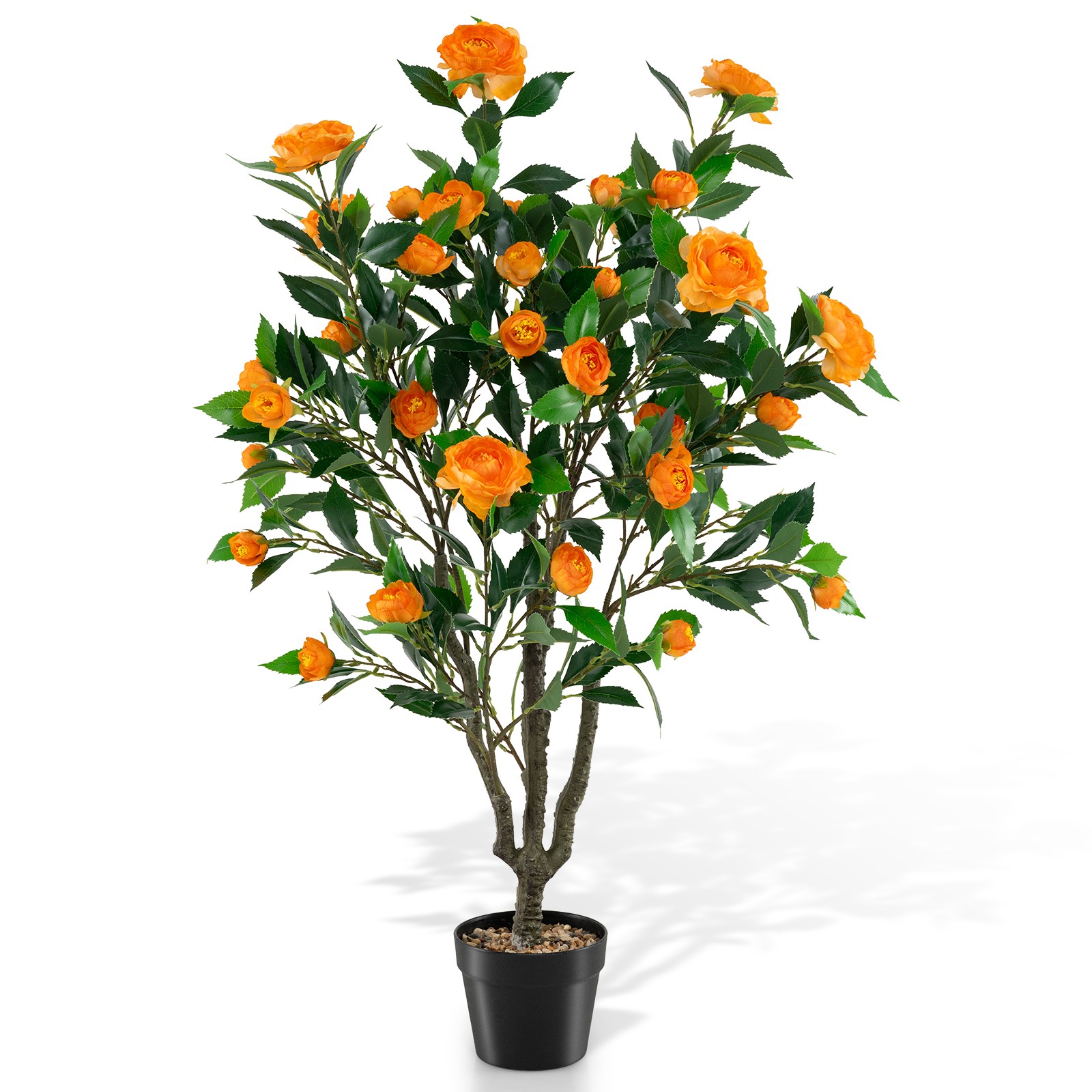40″ Artificial Camellia Tree w/37 Flowers River Stones for Living Room Front