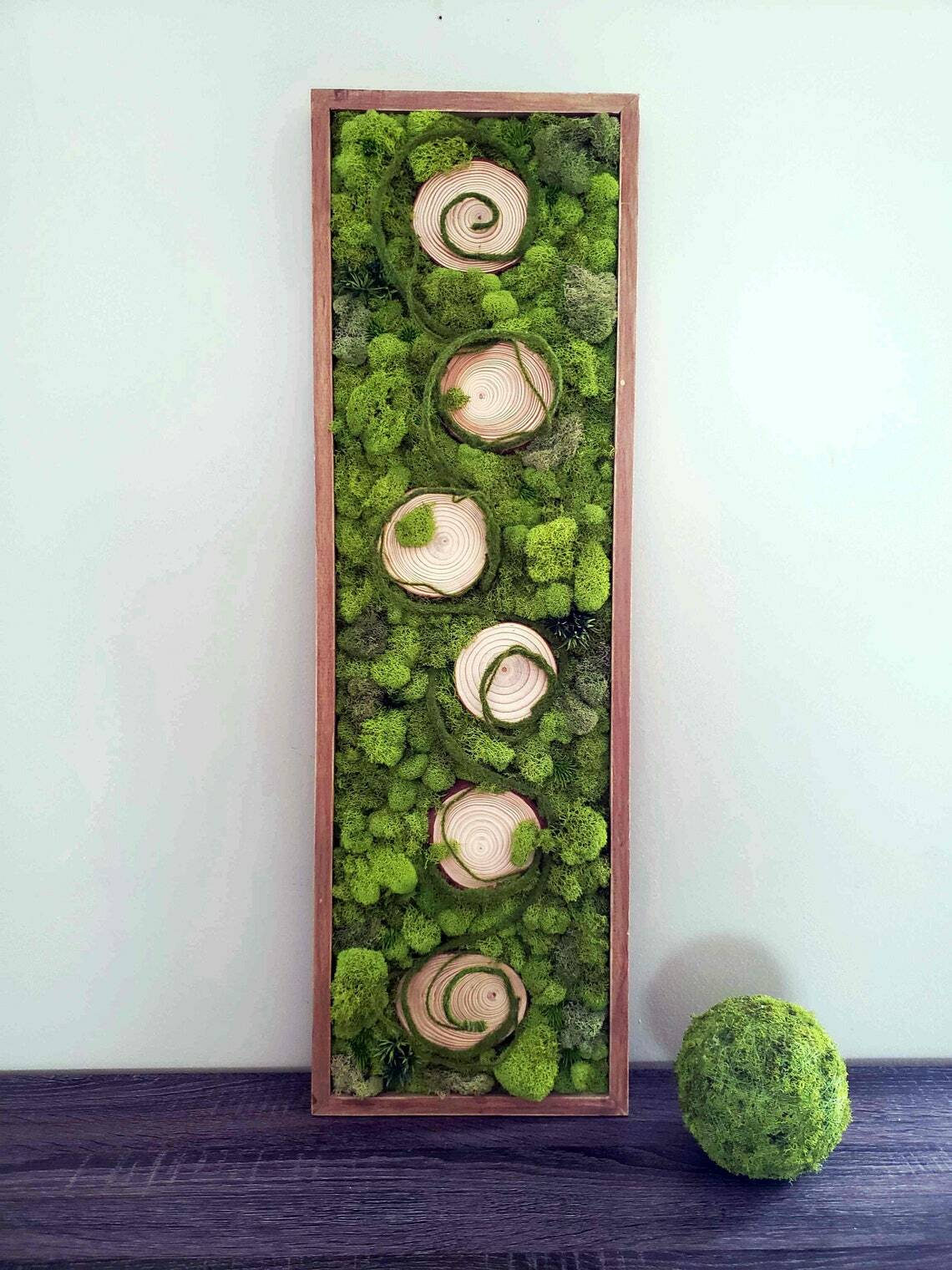 Moss Wall Art, Wood frame, Moss Art Work, Preserved Moss Art 32 inch * 10 inch