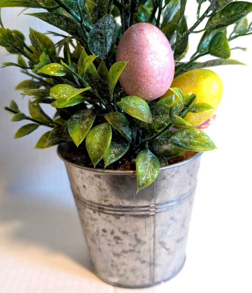 Easter Egg Tree Topiary in Metal Container Floral Foliage Decor 20″ Tall – New