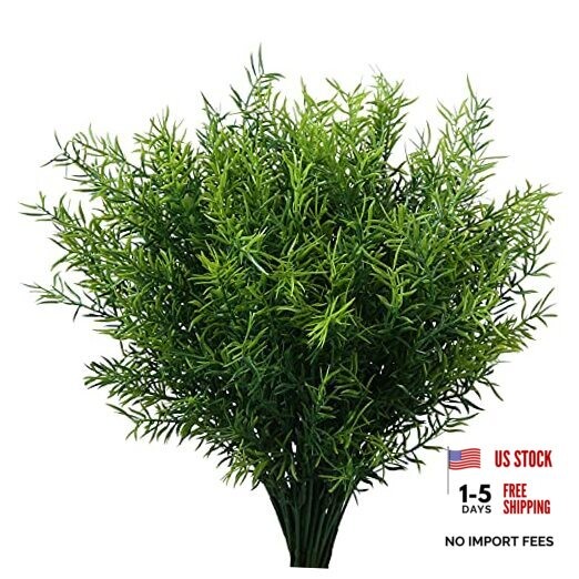 XLFAQXM Artificial Plants Flowers Grass Shrubs 8 Pack No Fade Faux 4#green