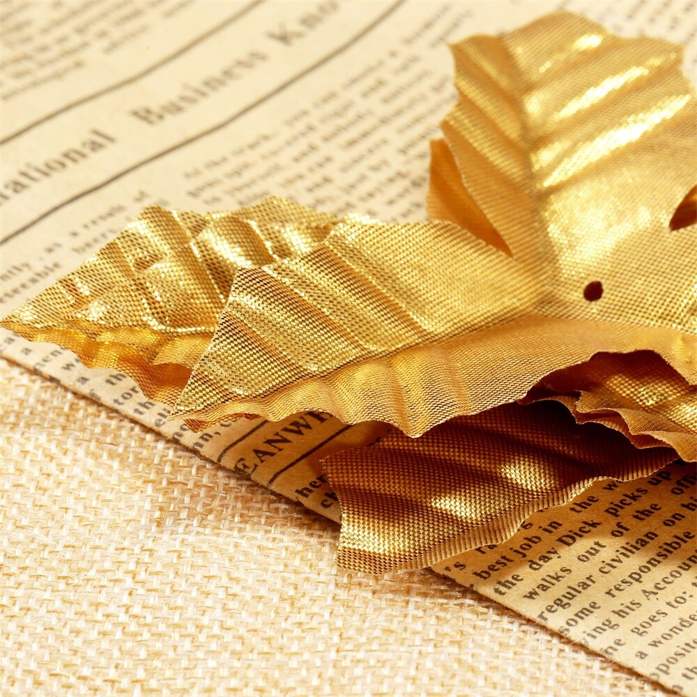 50Pcs Golden/Green Artifical Leaves Rose Flower Leaf Wedding Bouquet Decoration