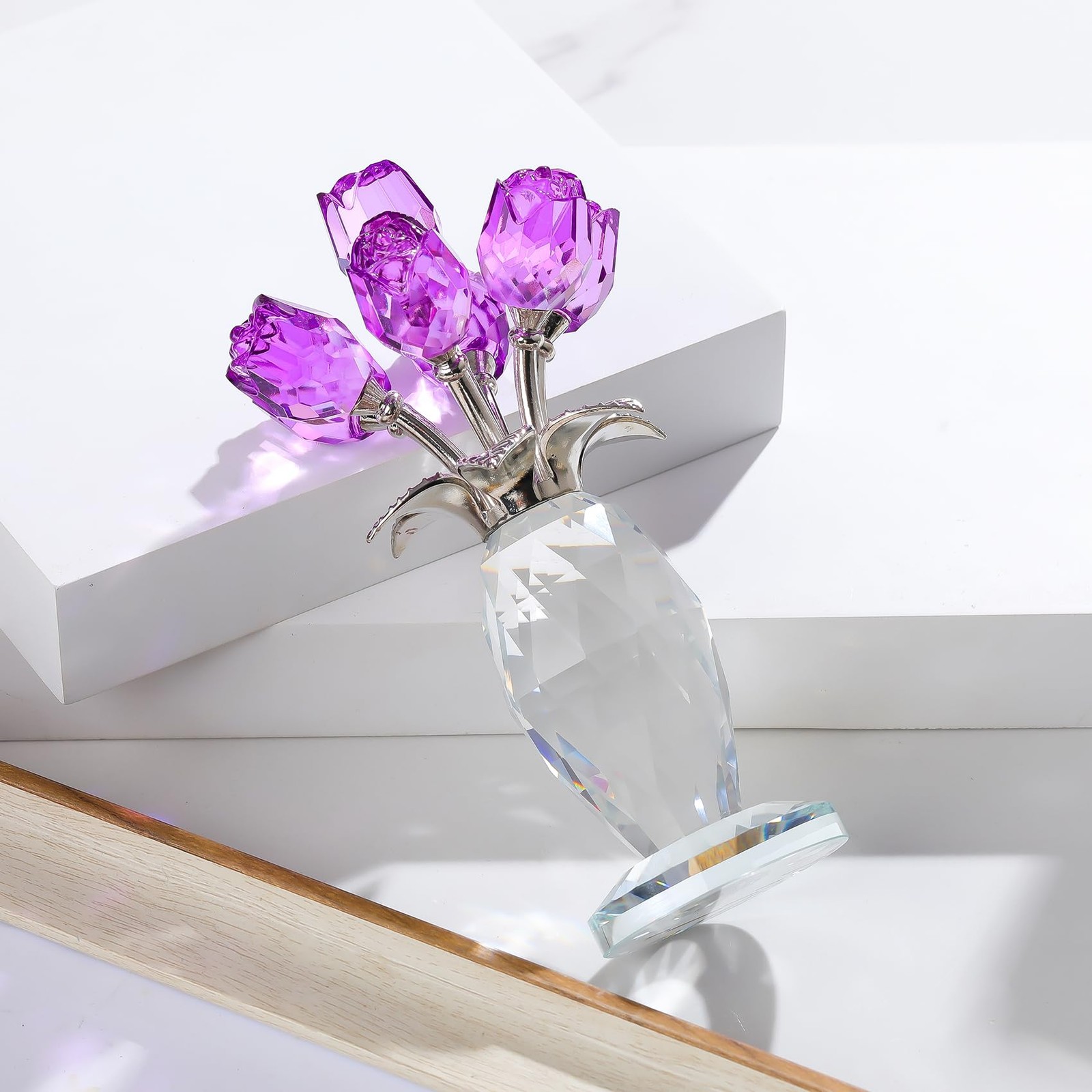 YWHL Crystal Purple Rose Flower Bouquet 6.3 × 3.2 × 1.9 inches,