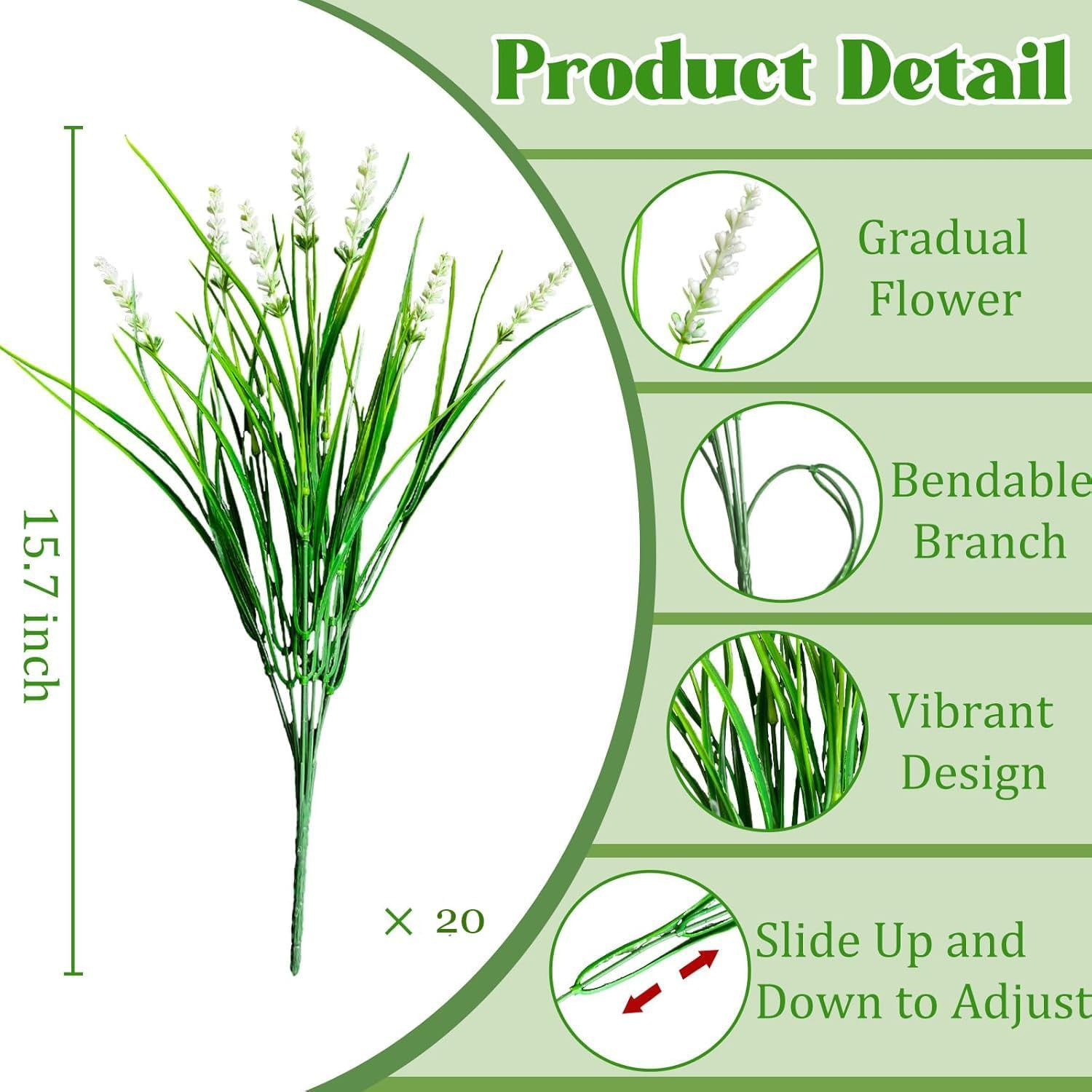 20Pcs Fake Plants Artificial Flowers Monkey Grass for Outdoors，Uv Resistant Real