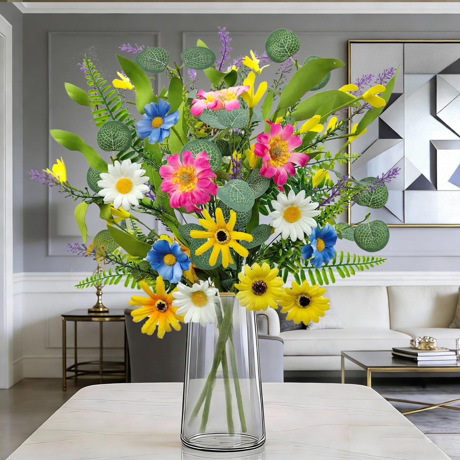 4 Bundles Artificial Daisy Flowers Bouquet Fake Wildflowers Silk Spring Floral S
