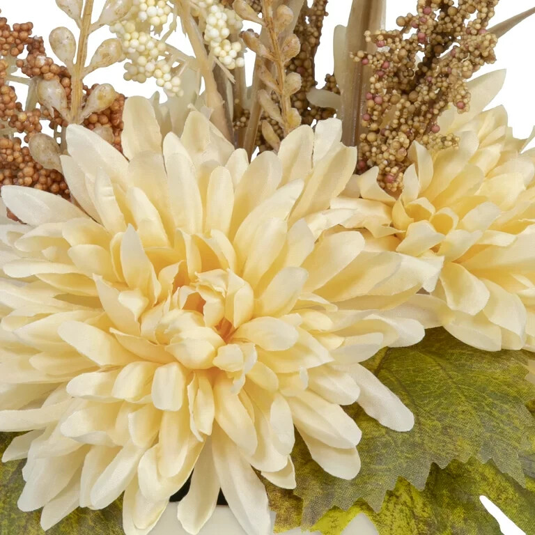 Mainstays Fall 10 Artificial Cream Mum Greenery Plant in White Pot