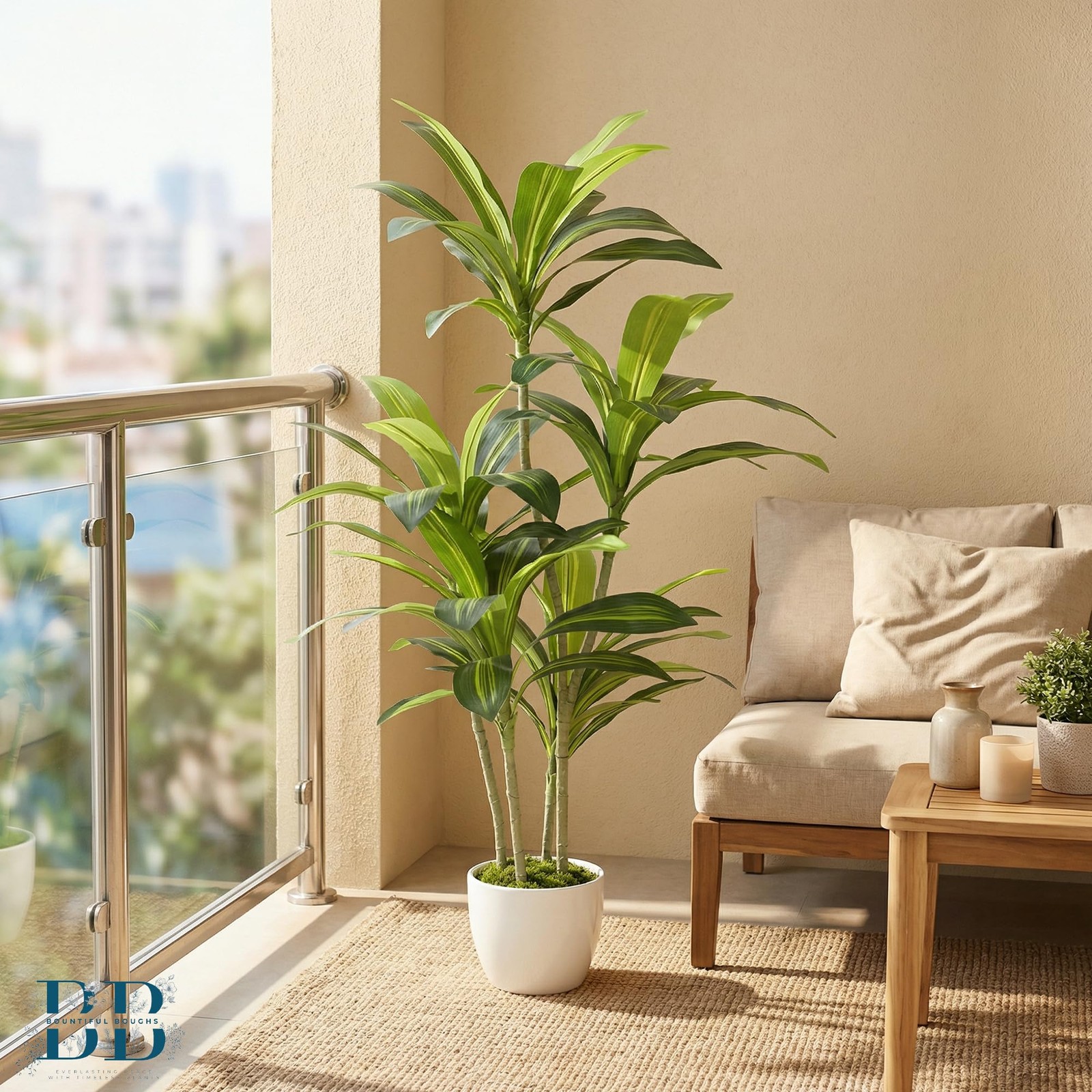 4’ (120 cm) Dracaena Artificial Tree with Small Black Pot & Moss – Lifelike N…