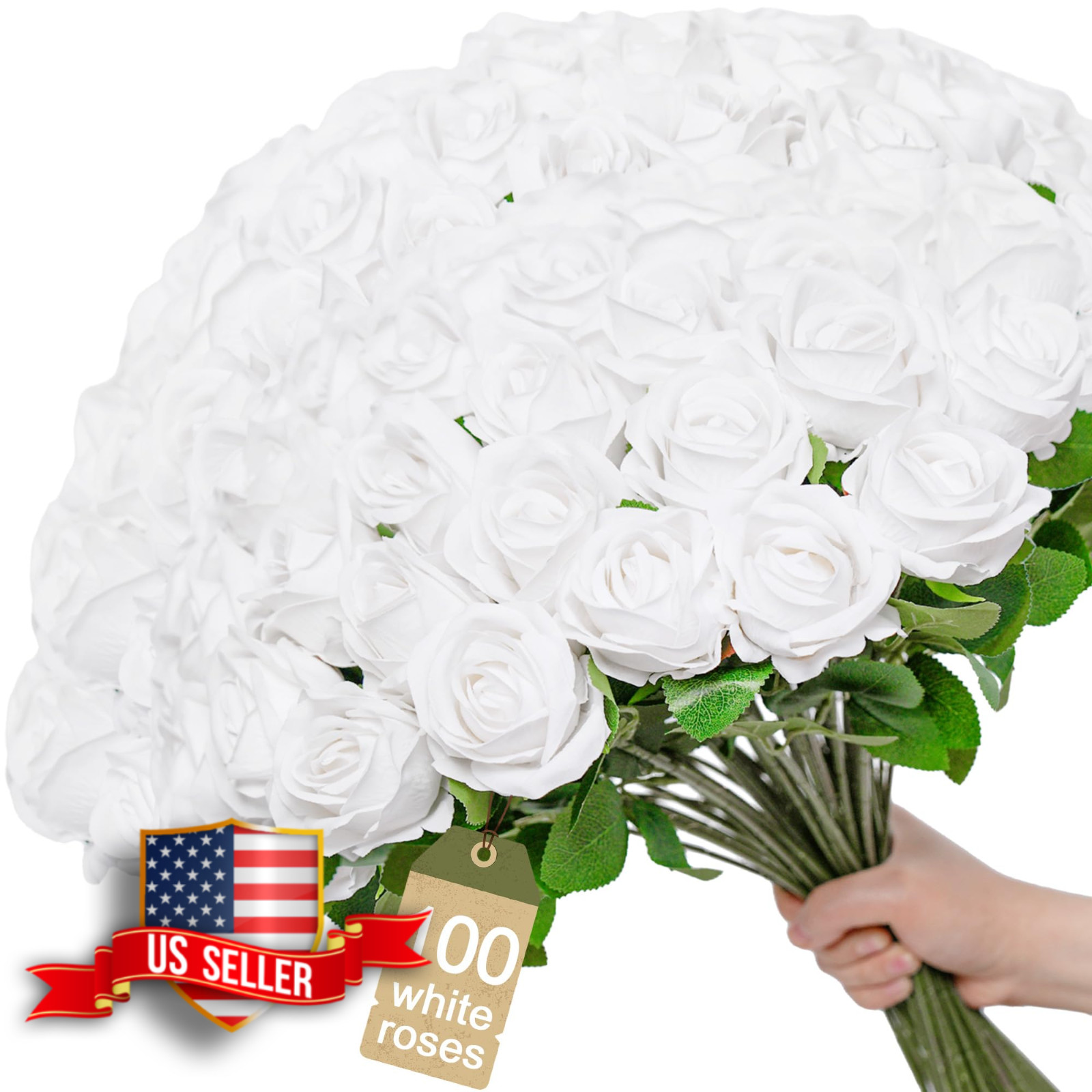 100 Pcs Artificial White Roses Silk Flowers for Wedding Home Decor