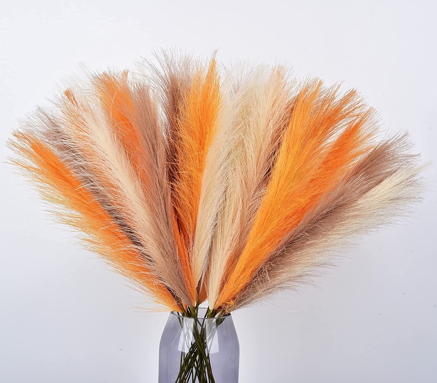 LSKYTOP Orange Pampas Grass Decor,23Inch 12pcs Faux Pampas Grass Bouquets Art…