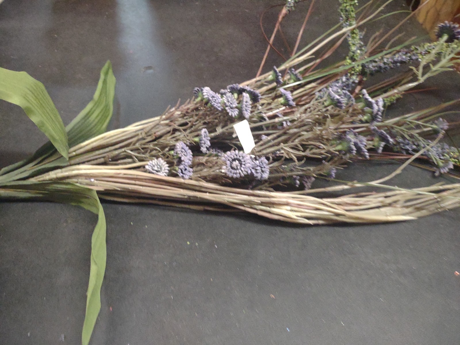 Vintage 22″ Plastic/Silk Bush, Swamp Lily Grass Plant Arrangement, Country Blue