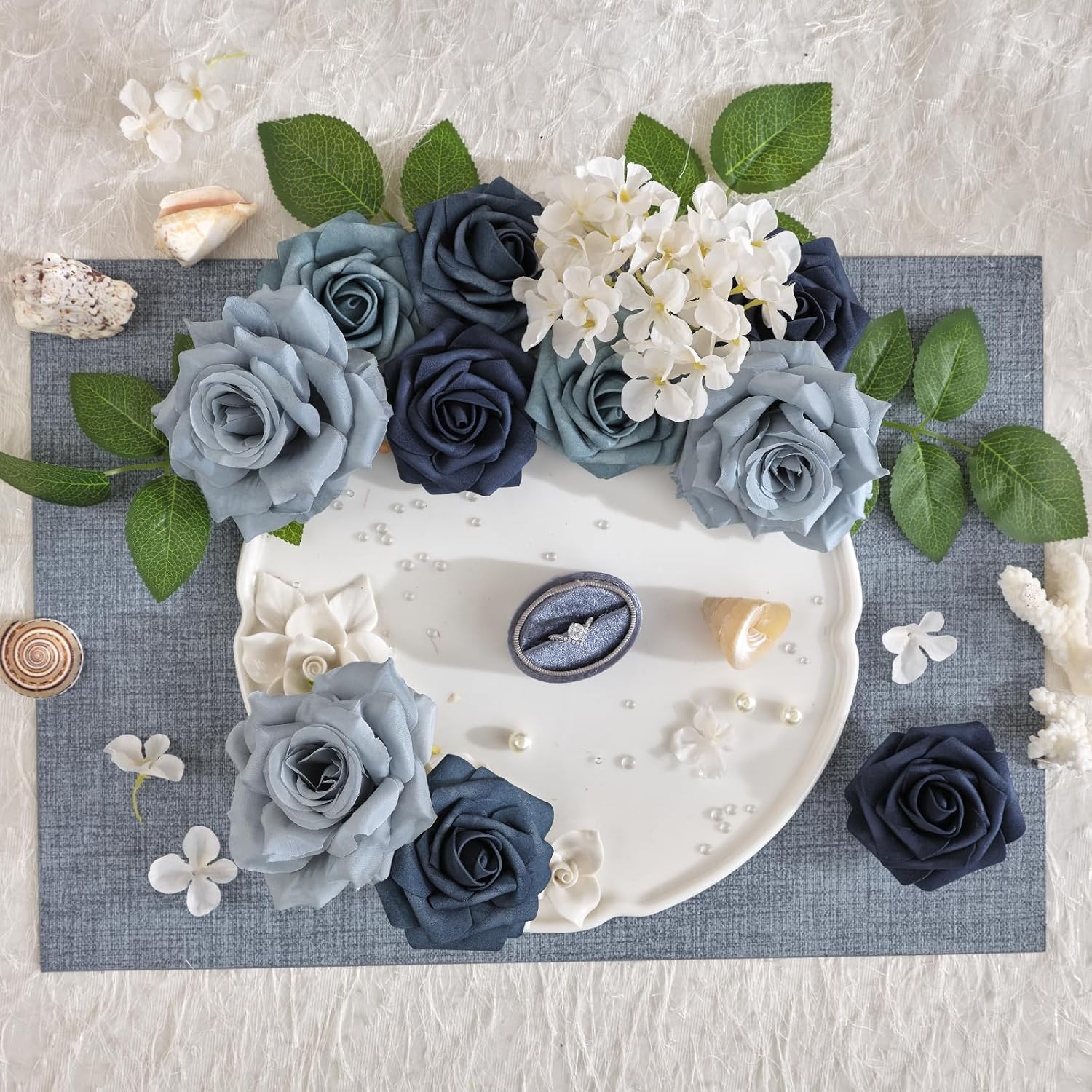 TINGE TIME Navy Blue Artificial Flowers Combo Box Set, Gradient Color Fake Flowe